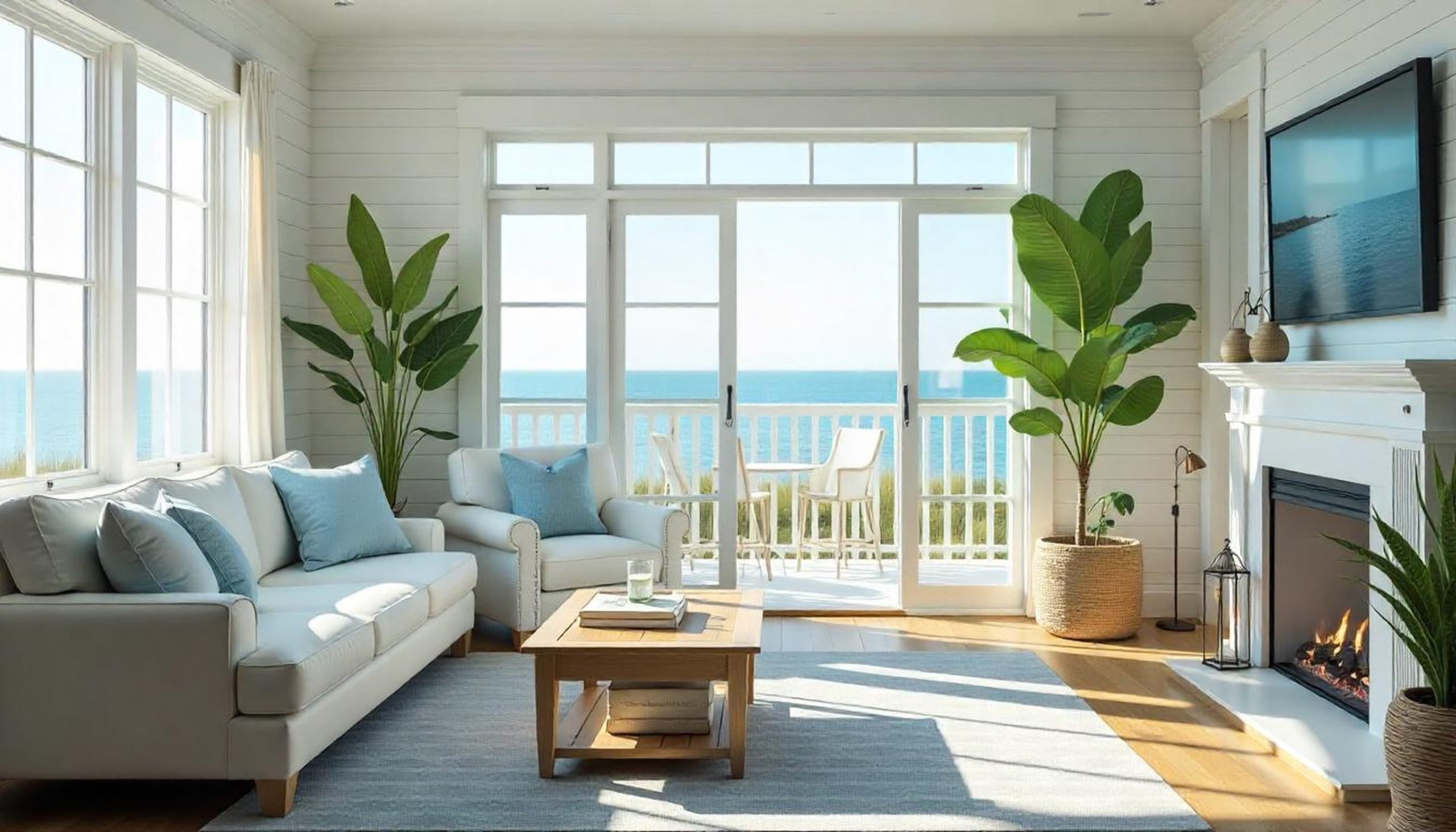 Bright coastal living room with ocean view and natural light